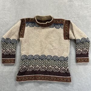 Strandlines Sally Phillips Wool Sweater Pullover Women S Beige Orange Boho Y2K